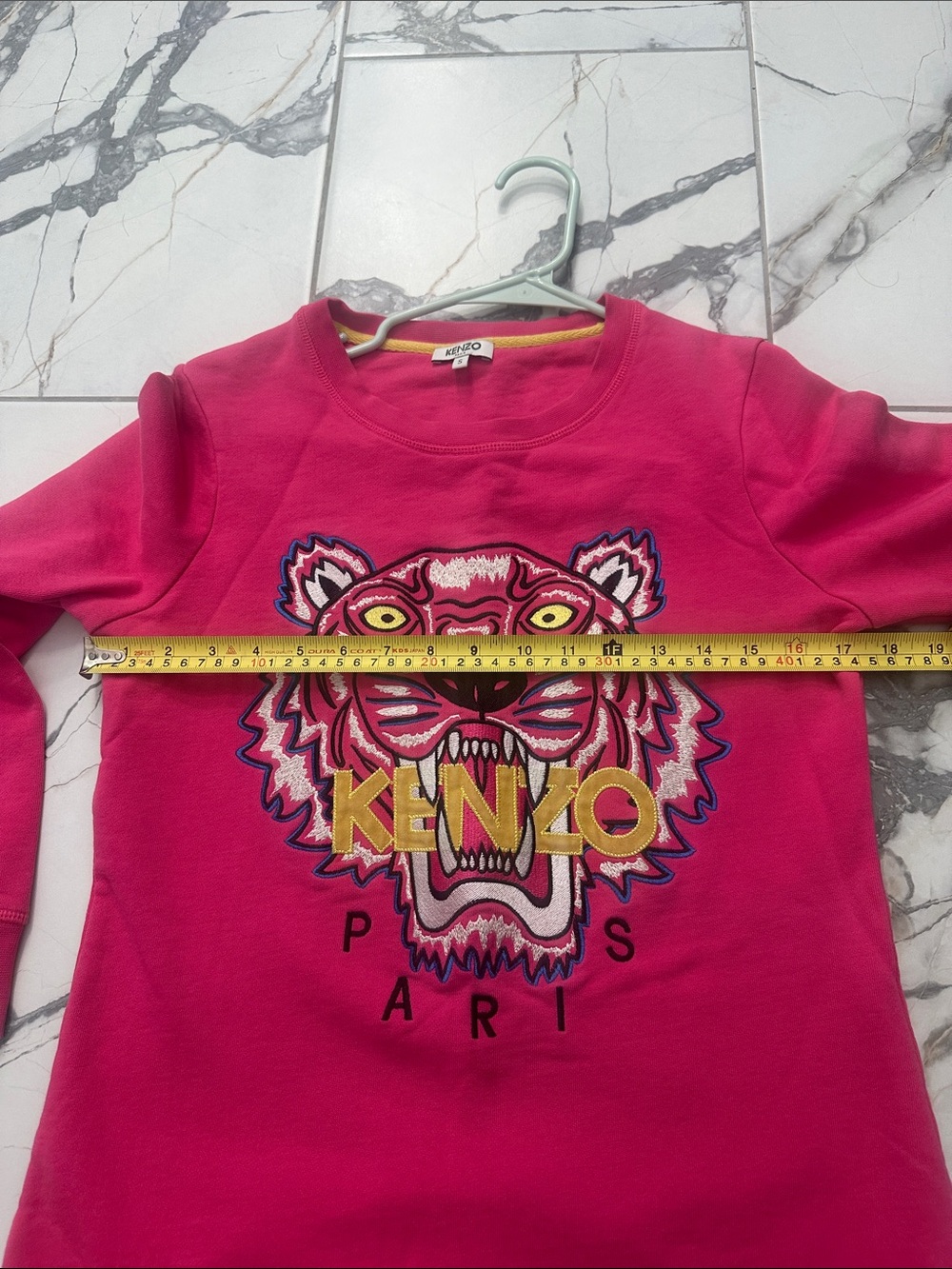 Kenzo Hot Pink Tiger Logo sweater dress with Yellow Accent - Picture 4 of 5